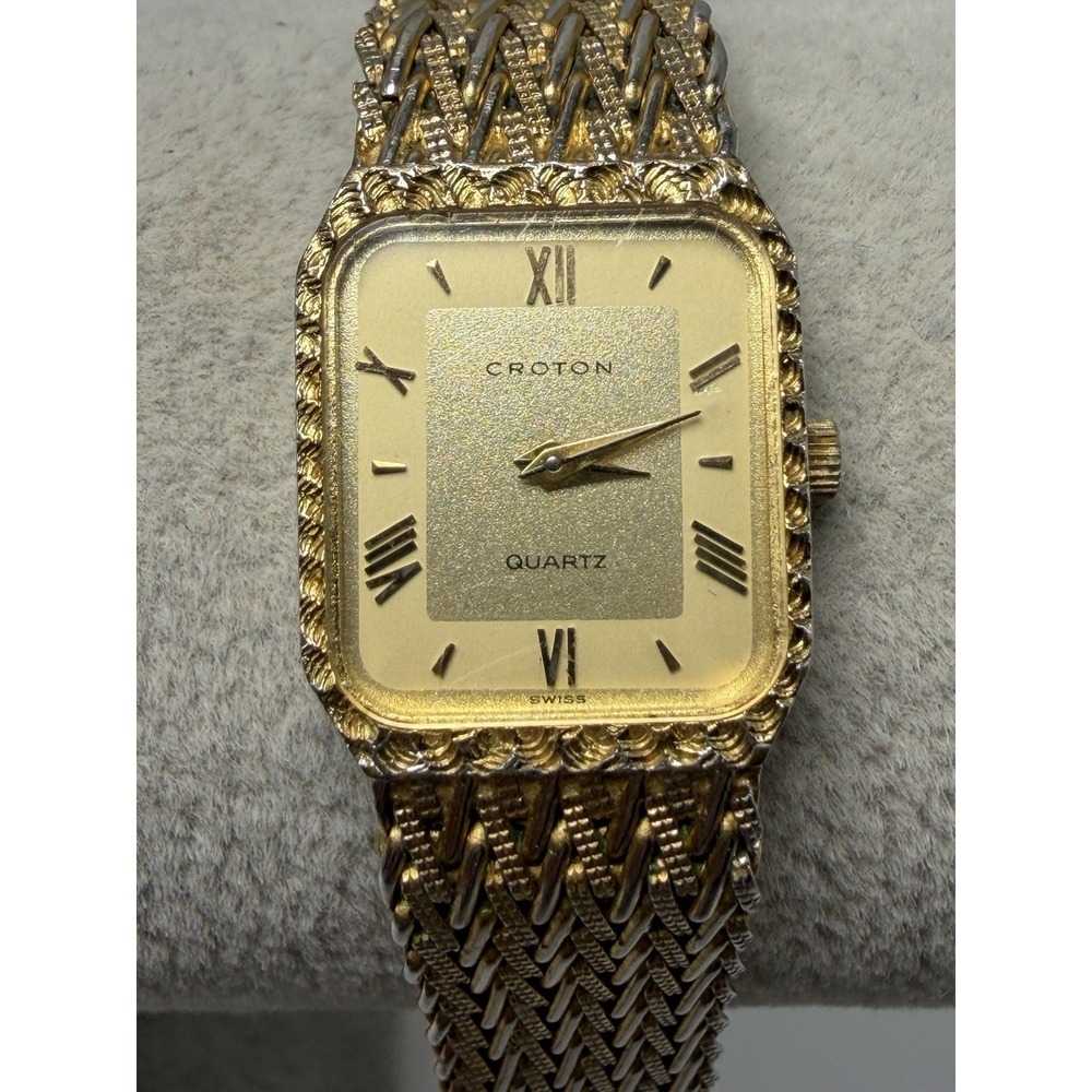 Croton Vintage Ladies Watch Swiss Made New Battery 18MM 5.75" Gold Tone